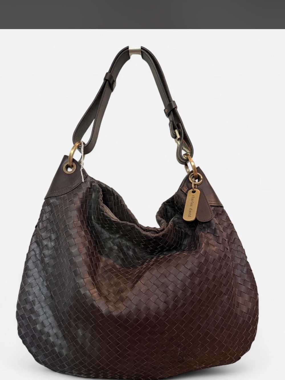 NWOT Charles David Woven Leather Hobo Bag in Dark Brown